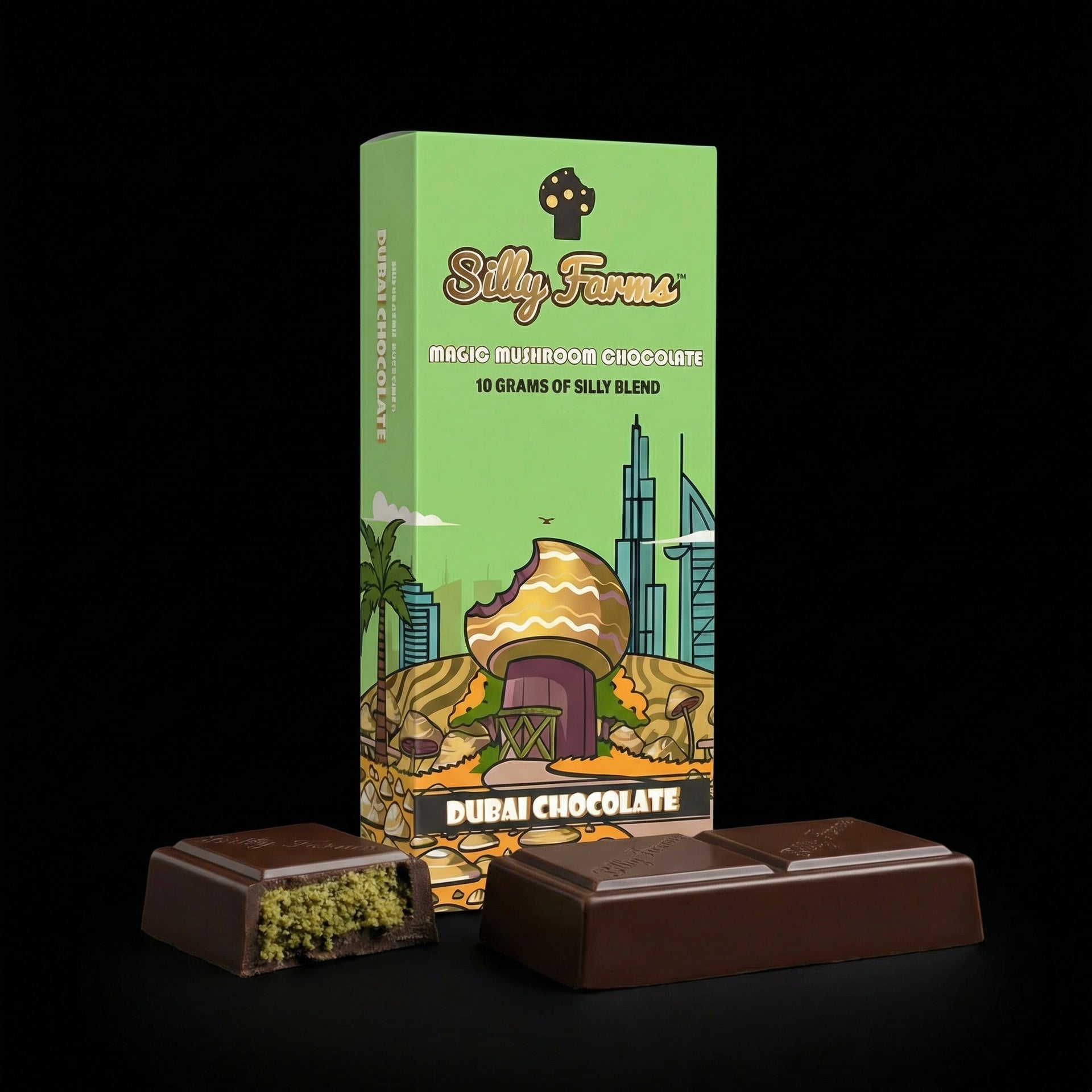 Dubai Chocolate Mushroom Bar | Silly Farms Dubai Chocolate Mushroom Bar | Silly Farms